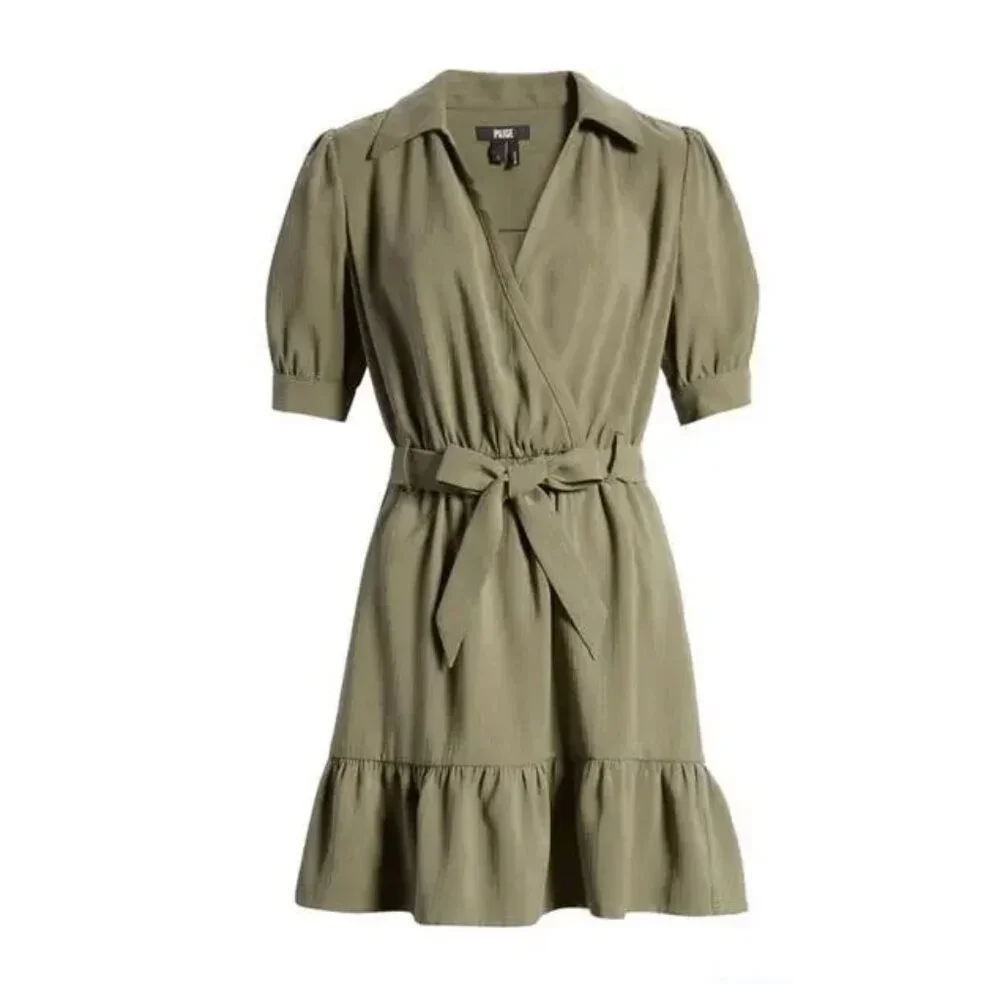 PAIGE Olive Green Short Sleeve Wrap Dress NWT
